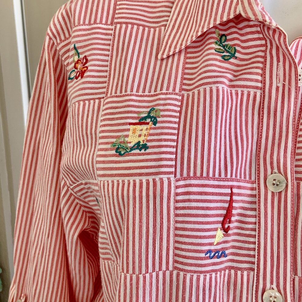 VINTAGE Quilted Embroidered Cotton Collared Shirt